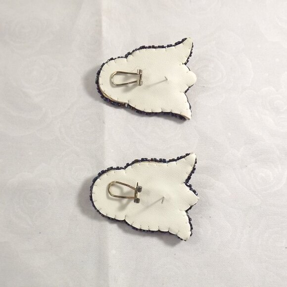 Beaded Floral Earrings with Iridescent Cabochons - Picture 3 of 5